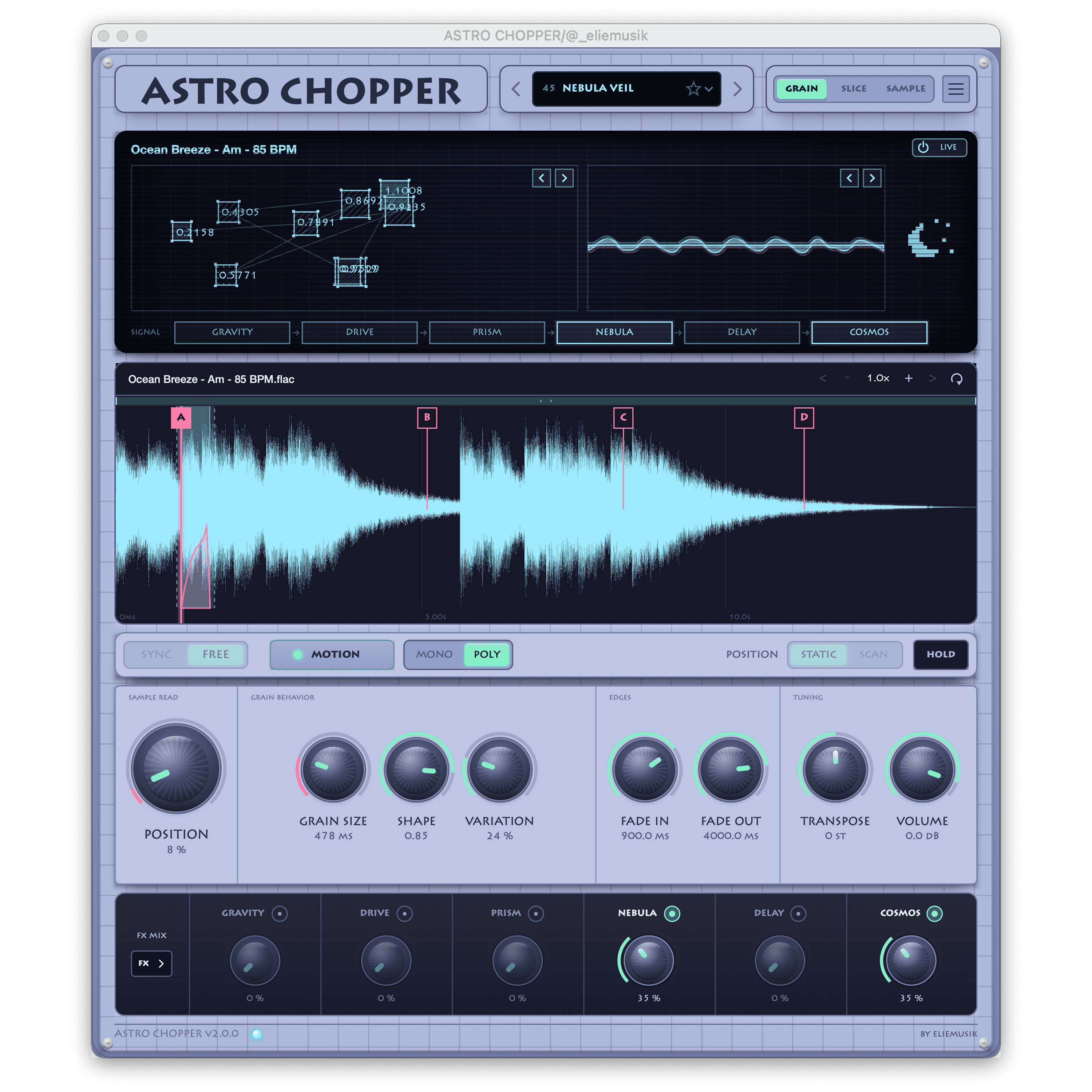 ASTRO CHOPPER: módulo Grain con Motion (skin Night Grid)
